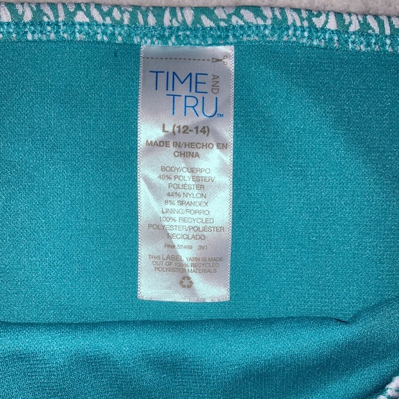 Time and Tru 2 Piece Bikini Bathing Suit Turquoise and White L 12-14 - Picture 4 of 7